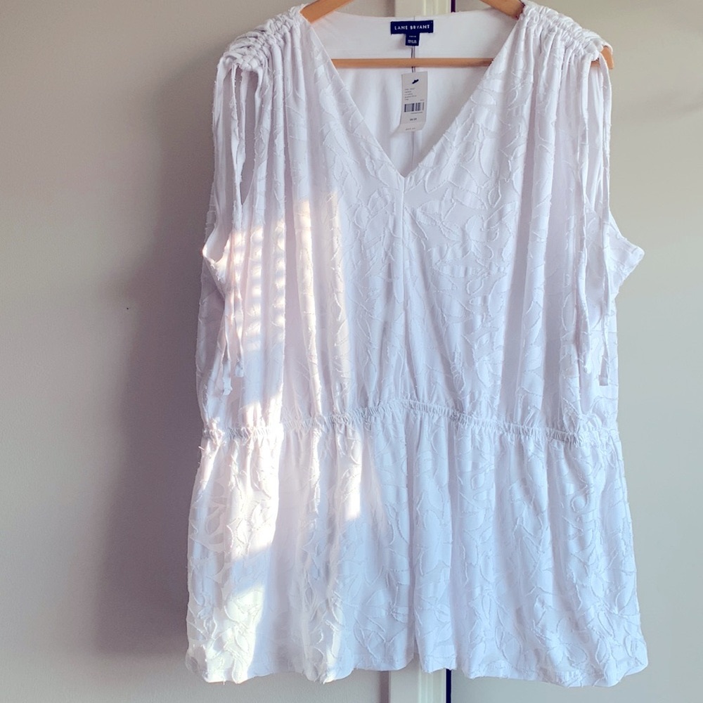 Lane Bryant Textured double layered Peplum blouse ties on shoulders .. Sz 18/20 - Picture 4 of 10